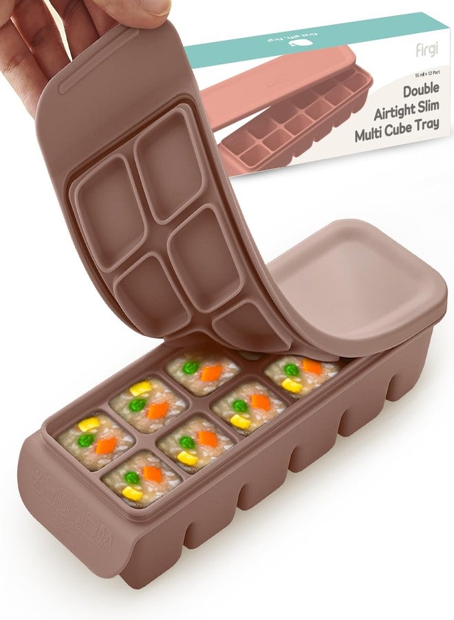 Firgi 0.7 oz/12 Sections Silicone Ice Cube Freezer Tray with Lid, 100% Food-Grade Platinum Silicone,Leak Resistance & Dishwasher Safe for Baby Food Prep,Breast Milk,Purees - Korean Made, Brown - Image 1